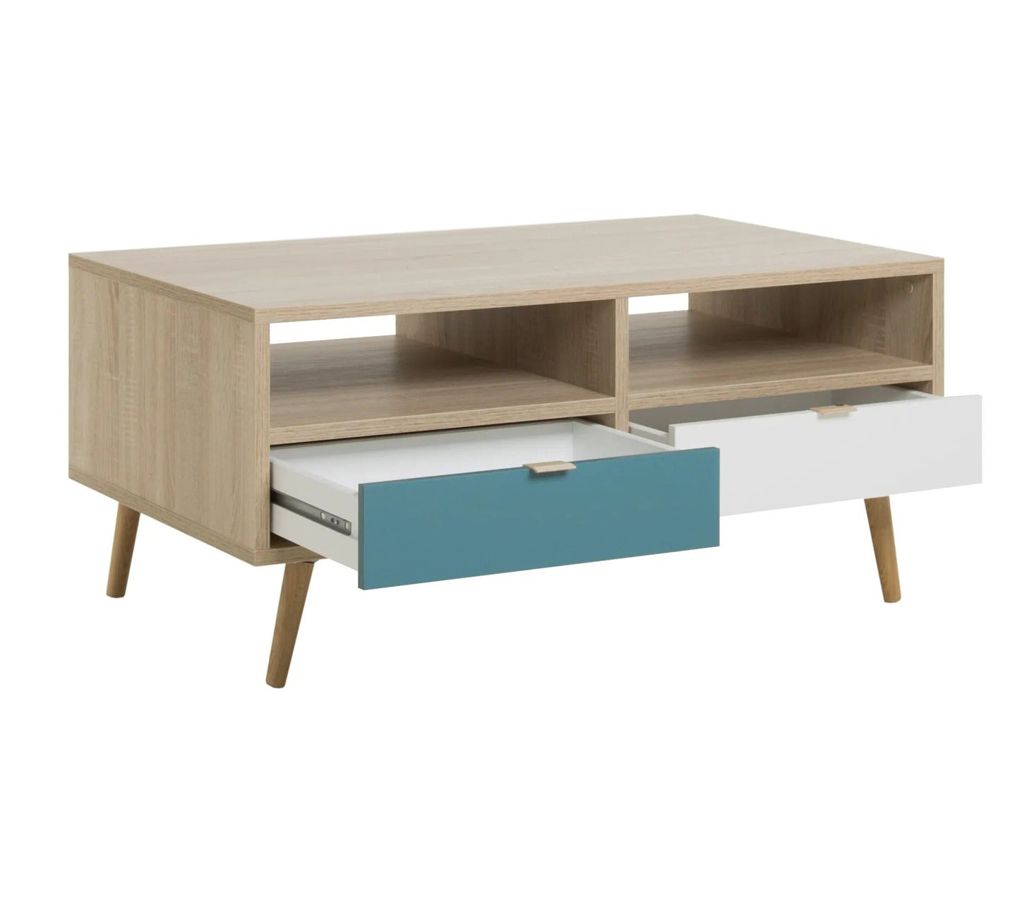 Table basse scandinave ARUBA Chêne, bleu et blanc