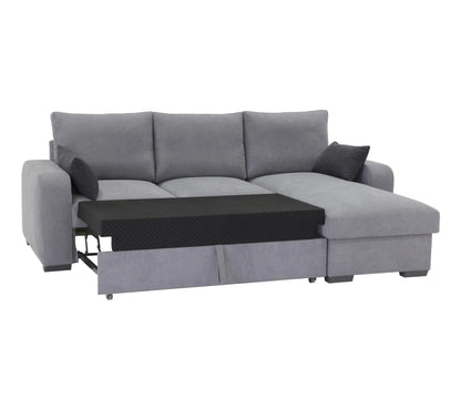 Sofá esquinero convertible chaise longue reversible tela gris claro BROADWAY