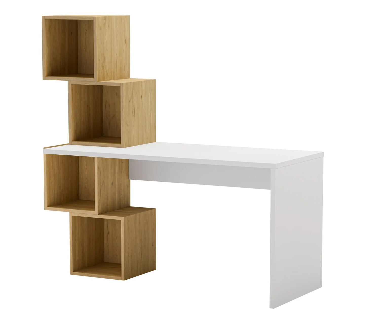 Bureau 4 étagères CUBIK imitation chêne blanc