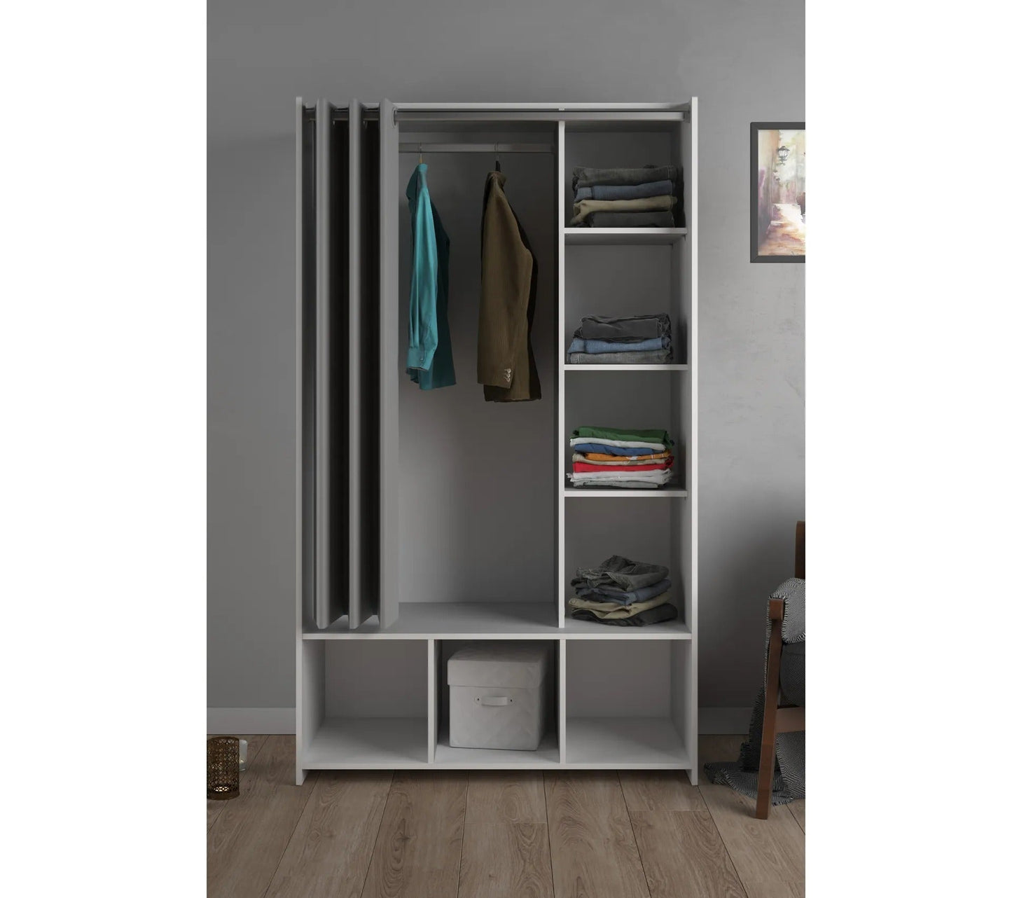 Kit vestidor con cortina gris L.105 cm OPTIMAL 2 blanco