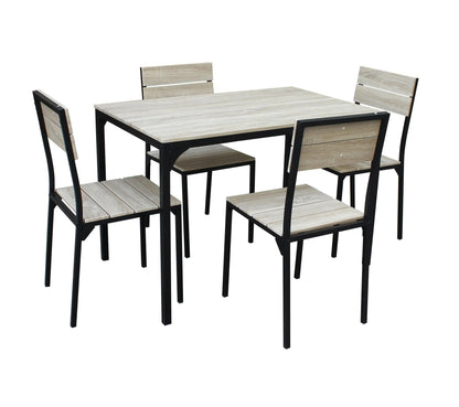 Conjunto de mesa + 4 sillas EDISON Negro y Simil roble