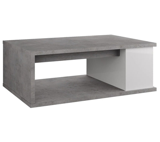 Table basse plateau relevable avec coffre DESPACITO Imitation béton et blanc