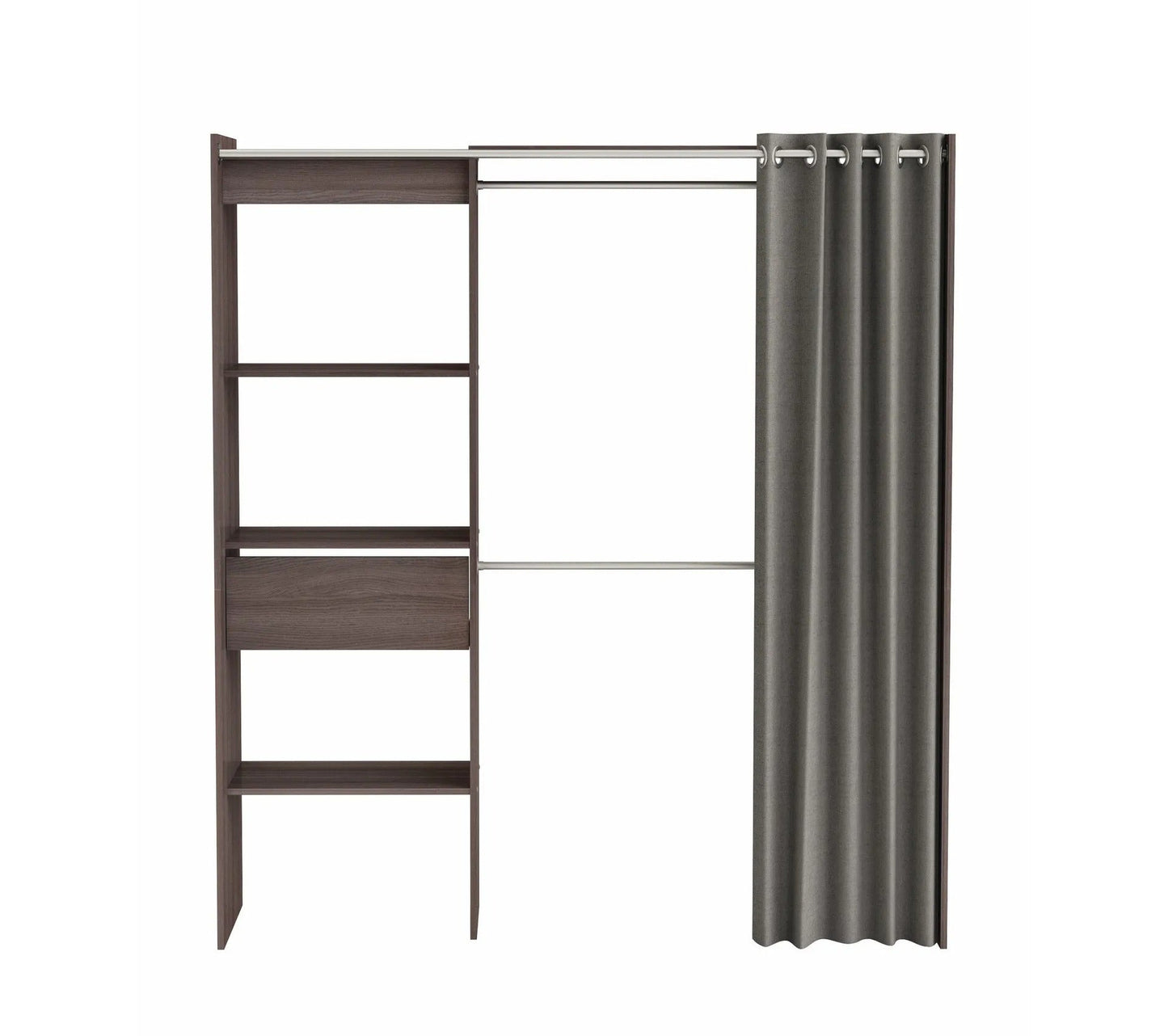 Armoire dressing extensible avec rideau MOKA imitation chêne foncé wengé