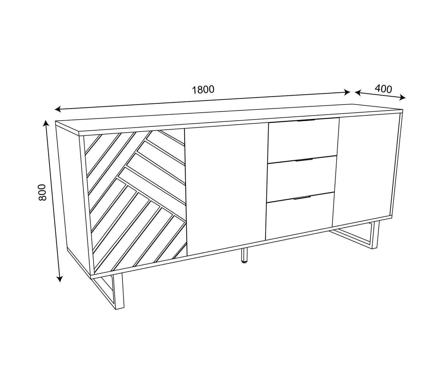 Buffet 3 portes 3 tiroirs 180 cm VANIA imitation chêne