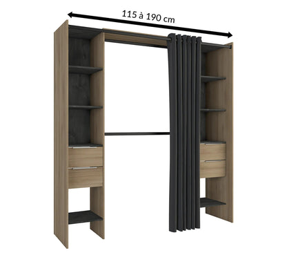 Vestidor DANA imitación roble y negro extensible de 115 a 190 cm