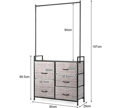 Aufbewahrungseinheit mit 5 herausnehmbaren Stoffschubladen, Schubladenregal 83 x 29 x 77 cm, Tragfähigkeit 50 kg