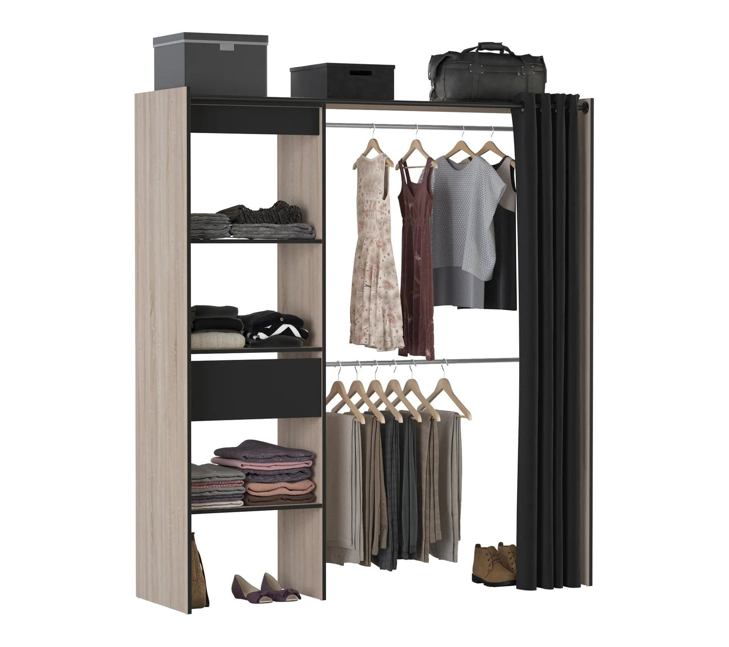 Armoire dressing extensible MOKA imitation Chêne brossé et noir