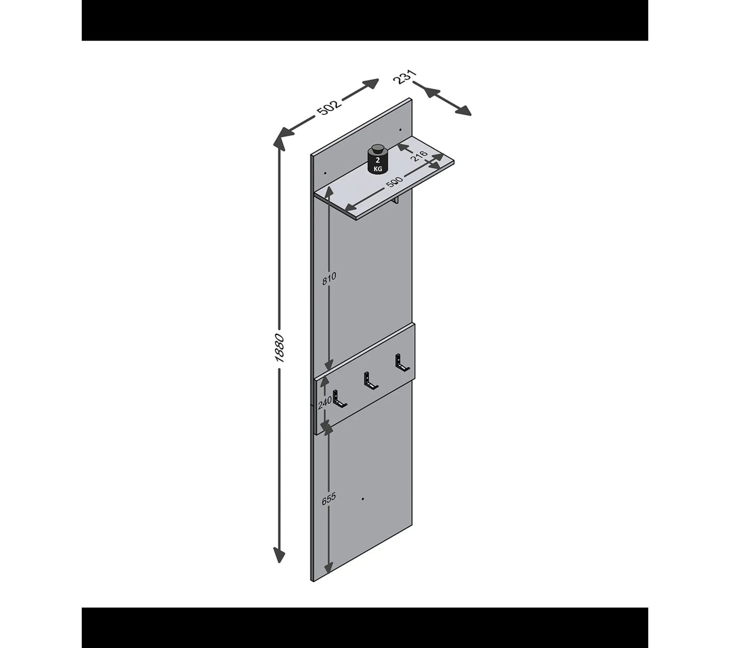 Penderie D'entrée 1 Étagère 3 Patères - H188 Cm