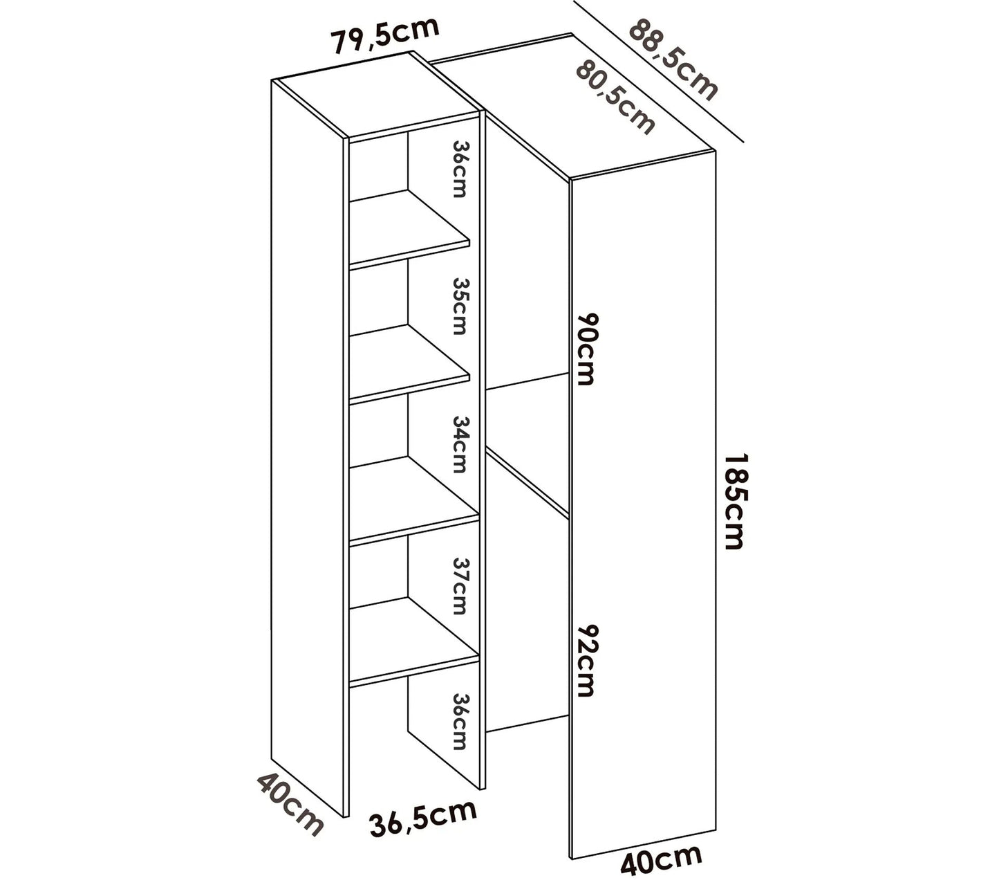 Armoire Dressing D'angle En Panneaux De Particules Mélaminés - L. 79.5 X P. 88.5 X H. 185 Cm