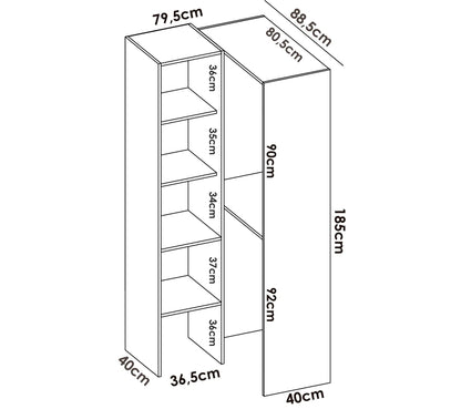 Eck-Ankleideschrank aus melaminharzbeschichteten Spanplatten – L. 79,5 x T. 88,5 x H. 185 cm