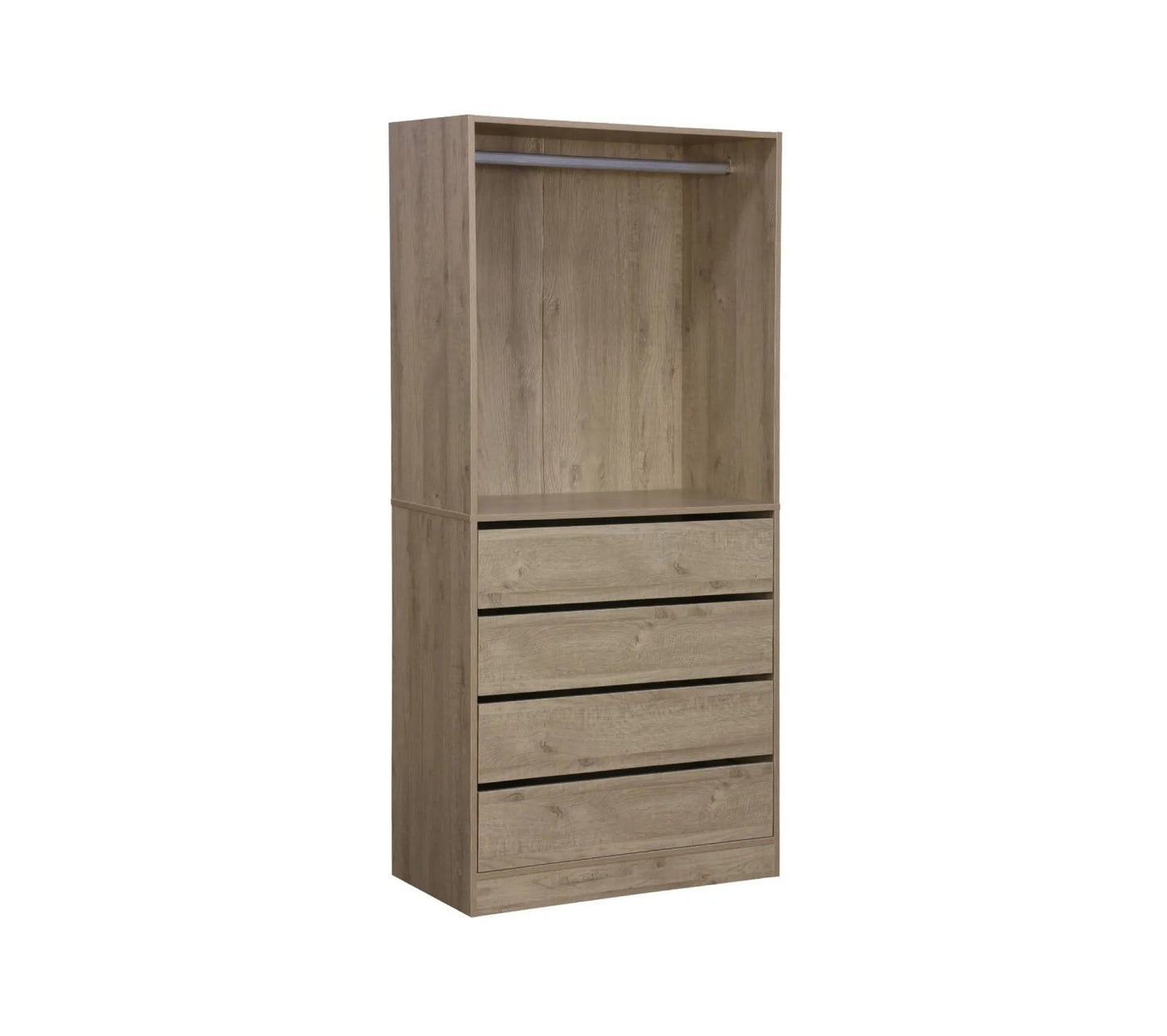 Ankleidemodul mit 4 Schubladen und 1 natürlichem Kleiderschrank. Laminatplatten