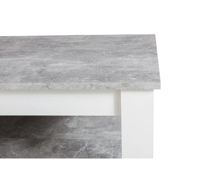 Conjunto de mesa de comedor y 2 bancos de diseño PASTA Blanco y imitación hormigón