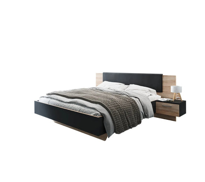 Cama de 140x190 cm con mesitas de noche colgantes GRAVITA negras