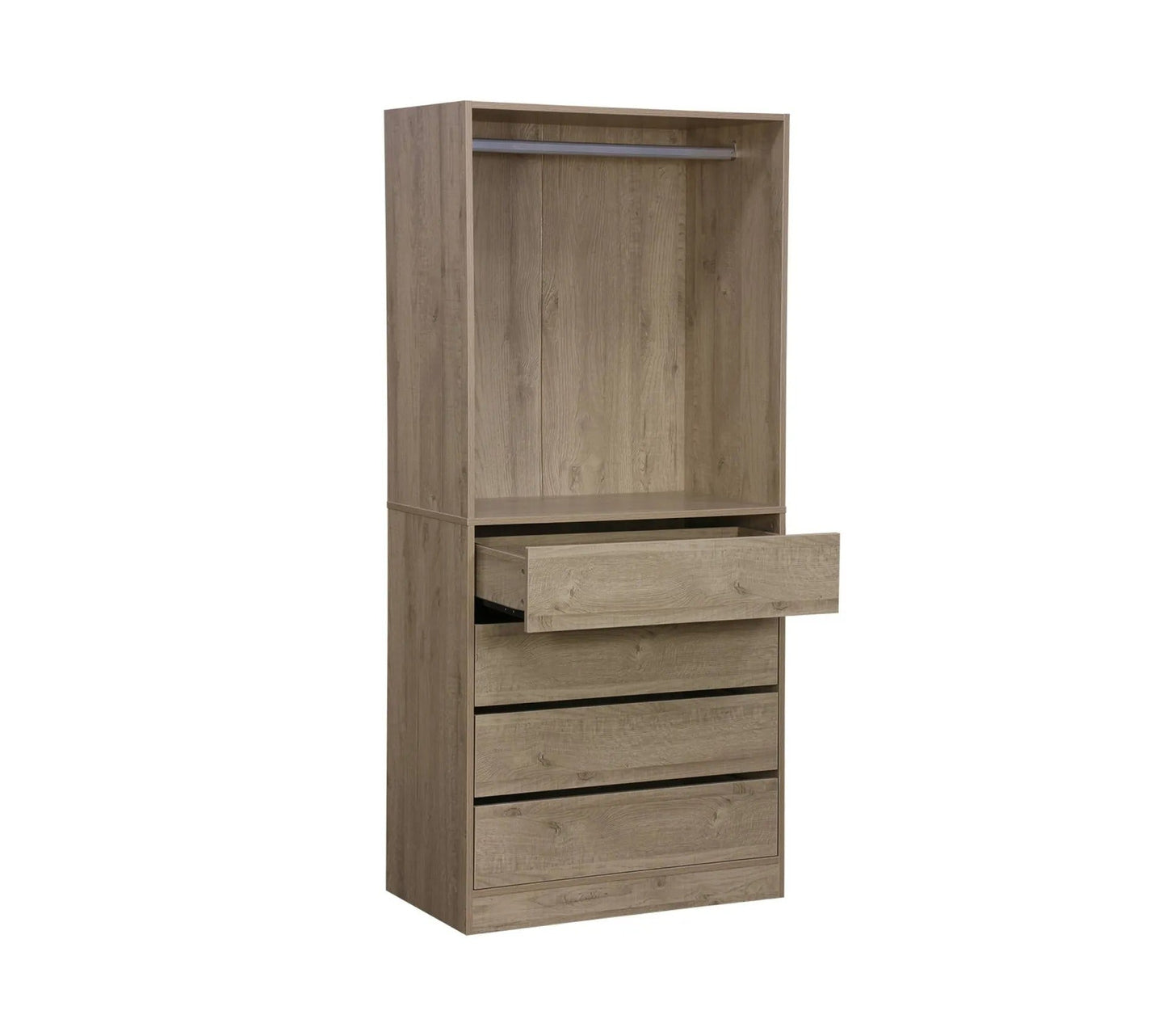 Ankleidemodul mit 4 Schubladen und 1 natürlichem Kleiderschrank. Laminatplatten