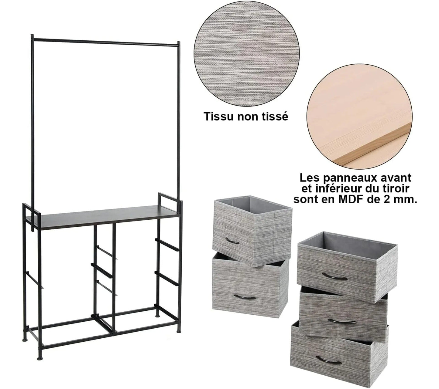 Meuble De Rangement Avec 5 Tiroirs Amovibles En Tissu Etagère Tiroir 83x29x77cm Charge 50 Kg