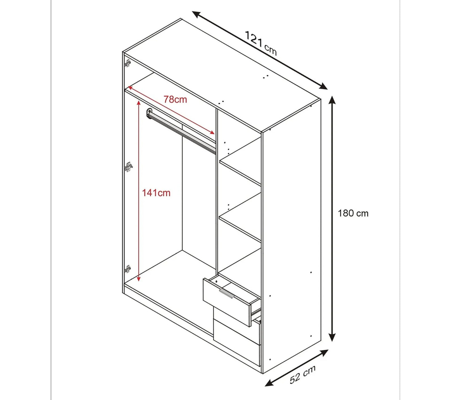 Armoire 3 portes + 3 tiroirs AYALA imitation Chêne et noir