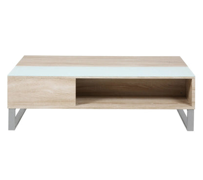 Table basse plateau relevable AZALEA Blanc et imitation chêne