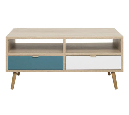 Table basse scandinave ARUBA Chêne, bleu et blanc