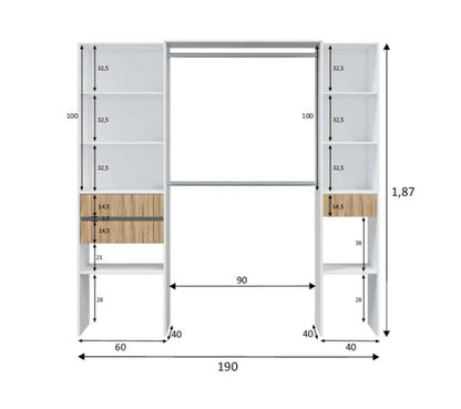 Cómoda cómoda 3 cajones blanco/madera clara - Yana - L 190 XL 40 XH 187 cm