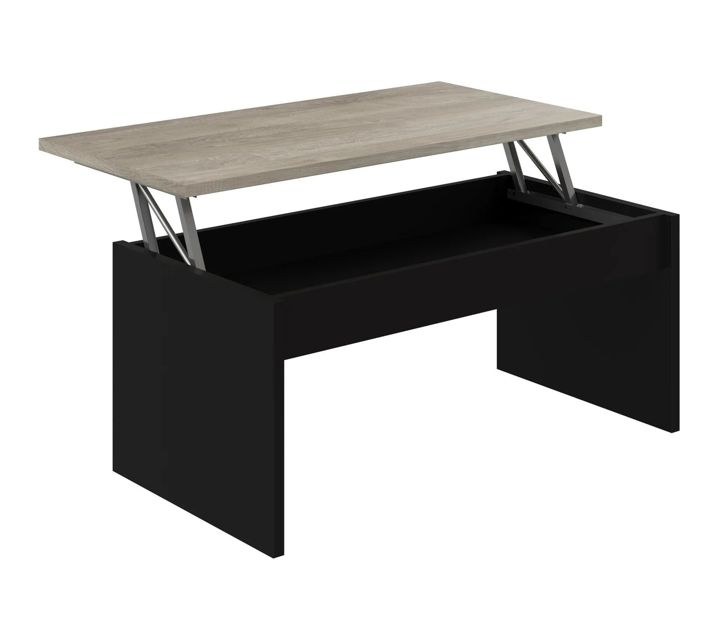 Table basse avec plateau relevable YANA Noir et imitation chêne