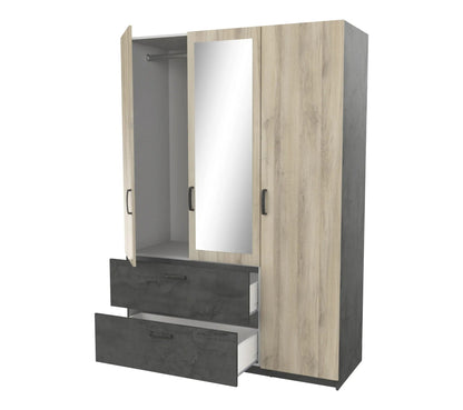 Kleiderschrank 3 Türen 2 Schubladen L.134 cm READY Nachbildung Kronberg-Eiche und Schiefer