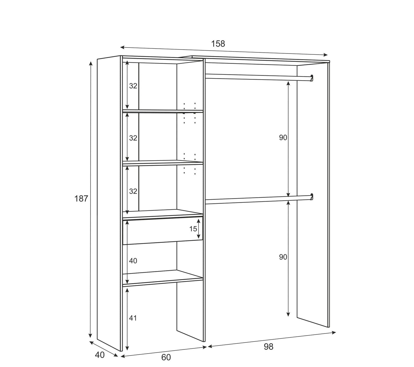 Ankleideschrank CAMILA in Eiche und Weißimitat