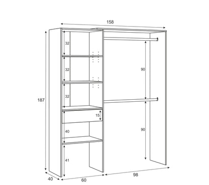 Mueble vestidor CAMILA en imitación roble y blanco