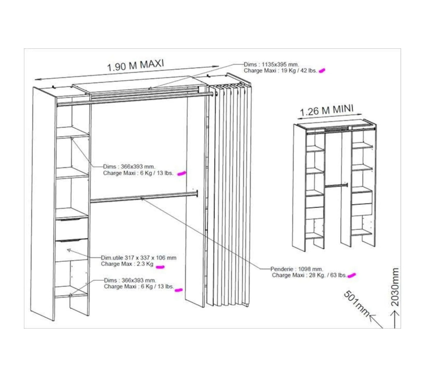 Dressing Extensible Avec Rideau Bois Naturel