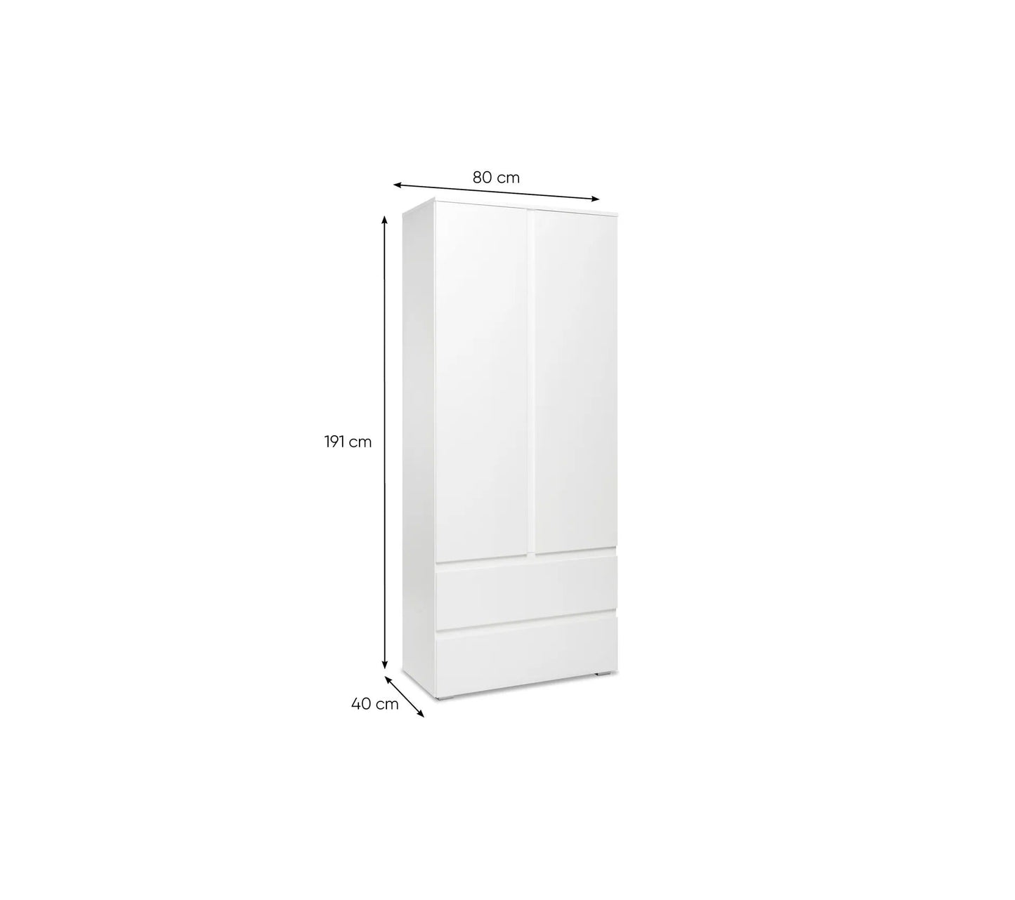 Armoire 2 portes 2 tiroirs LUMIA blanc