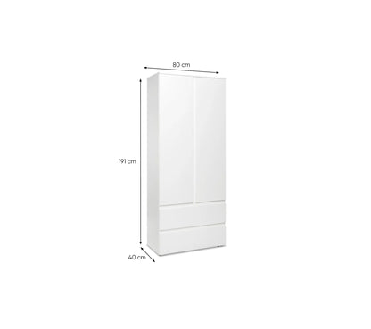 Armoire 2 portes 2 tiroirs LUMIA blanc