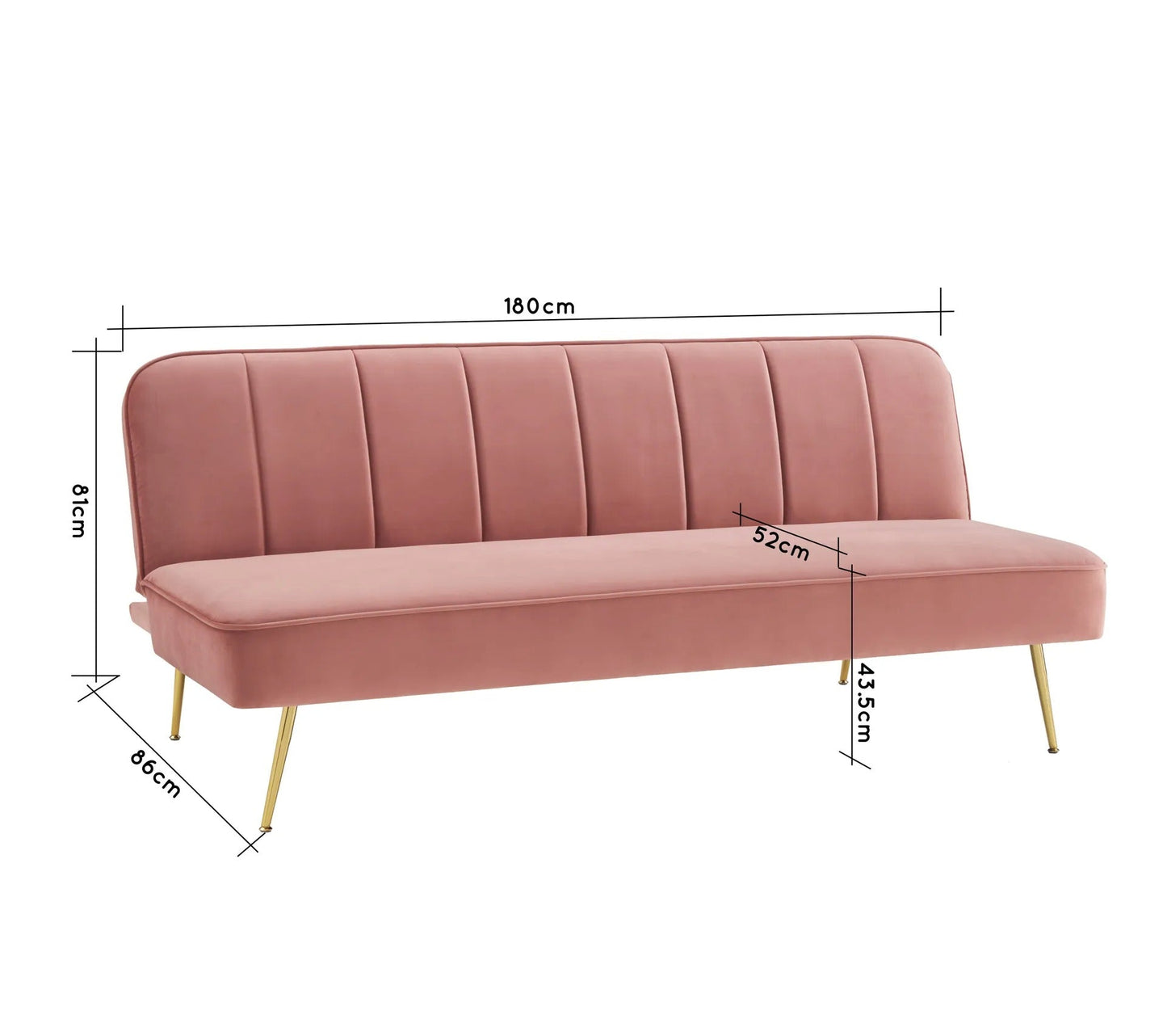 Banquette 3 places convertible LILY en velour rose