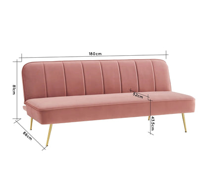 Banquette 3 places convertible LILY en velour rose