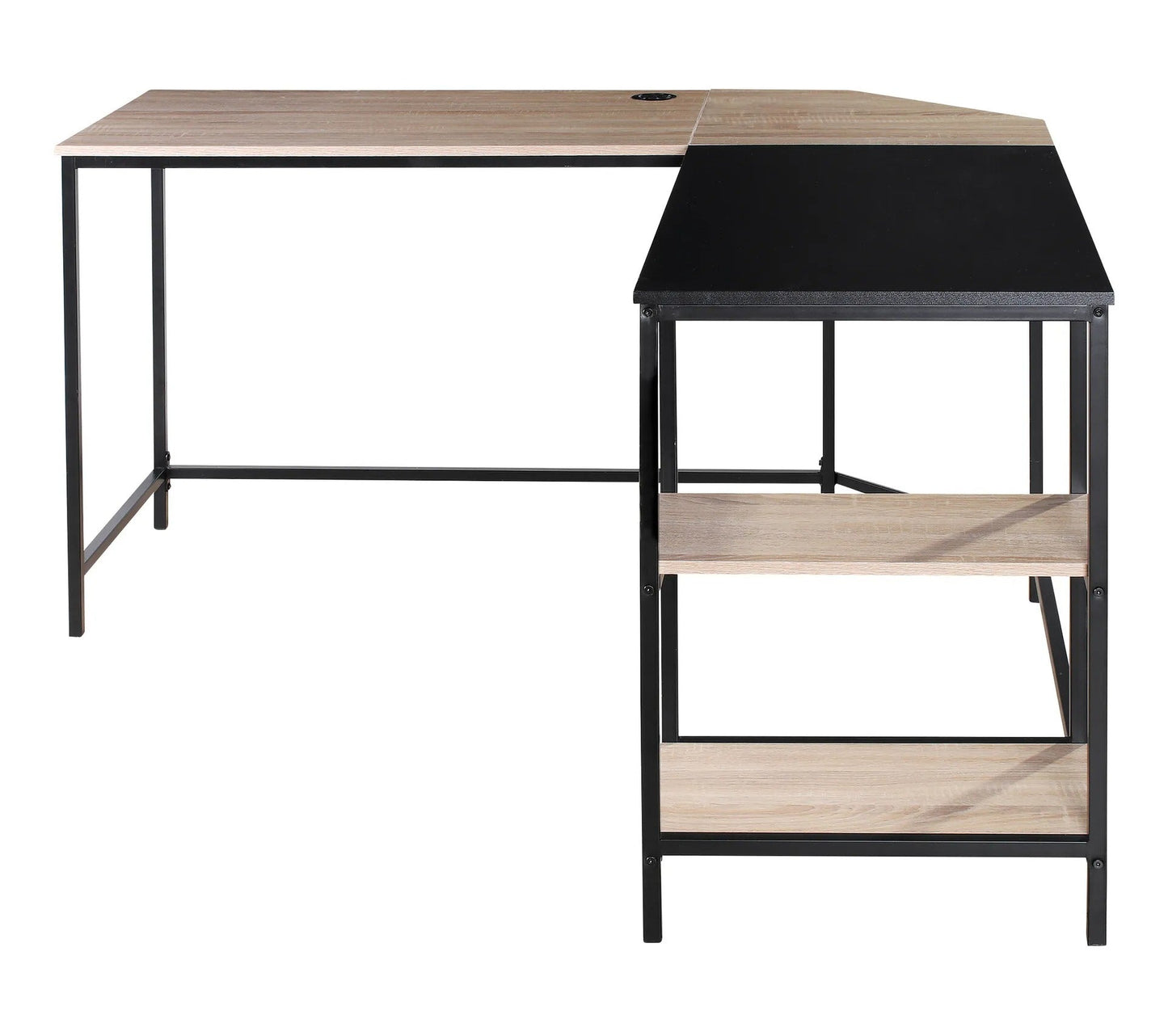 Bureau d'angle avec USB WORK imitation chêne et métal noir