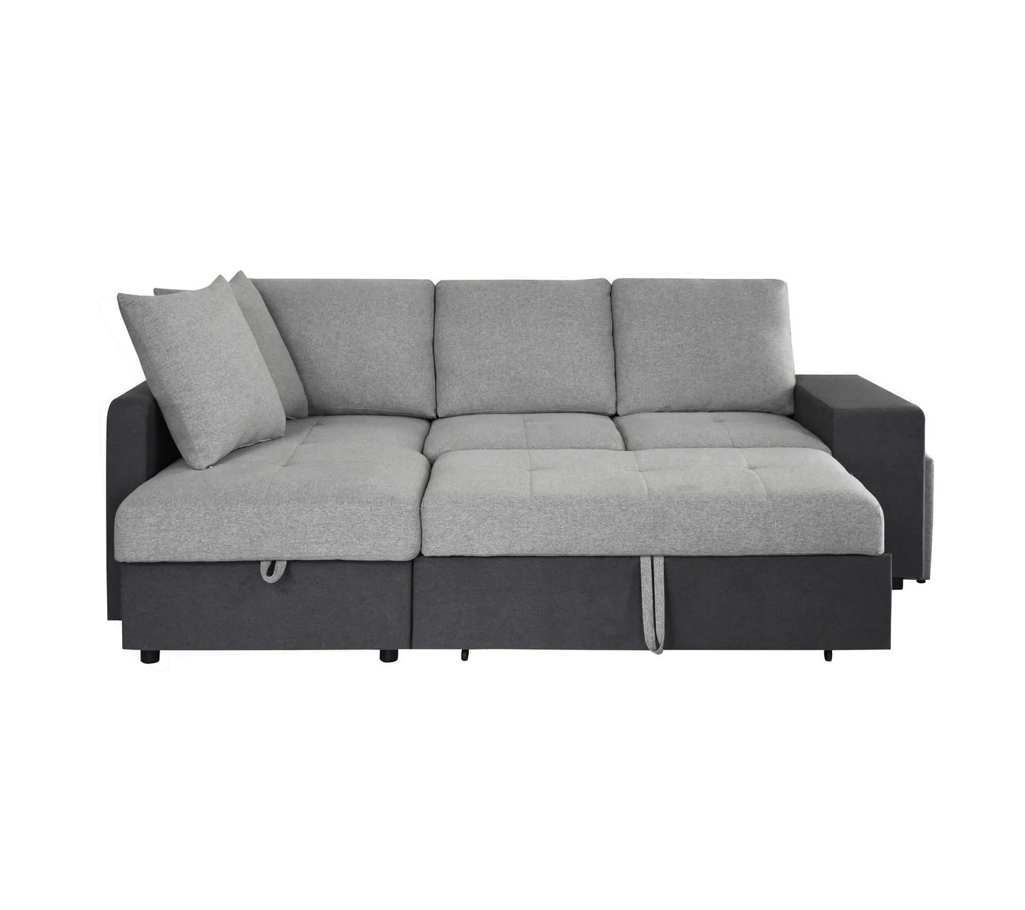 Canapé d'angle gauche convertible avec coffre EVERY tissu gris foncé et gris clair