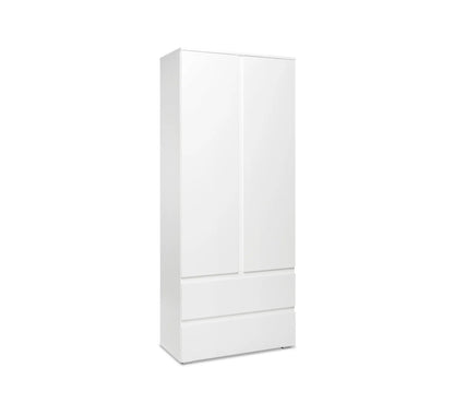 Armoire 2 portes 2 tiroirs LUMIA blanc