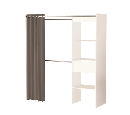 Armoire dressing extensible MOKA Blanc perle et rideau gris