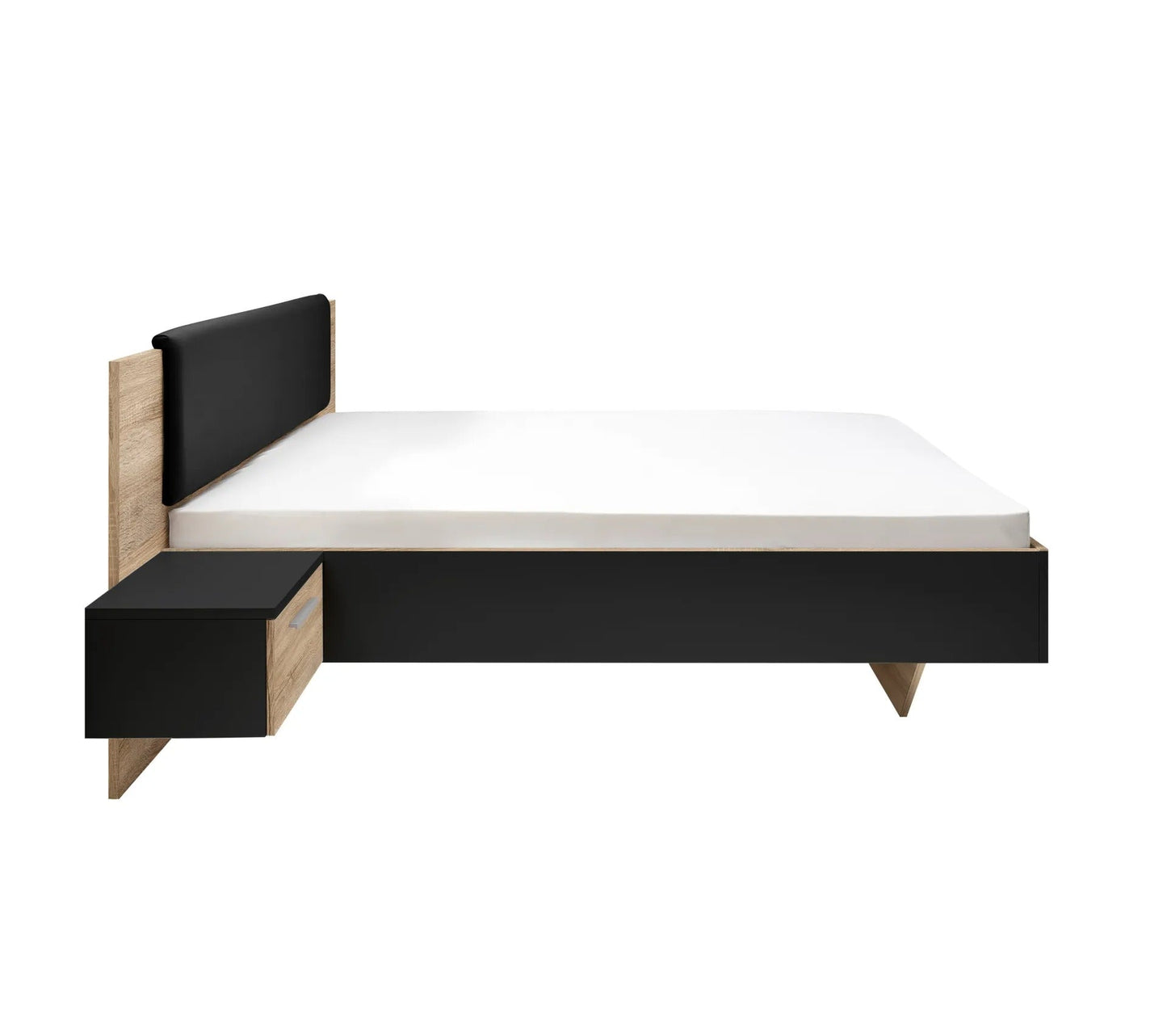 Cama de 140x190 cm con mesitas de noche colgantes GRAVITA negras