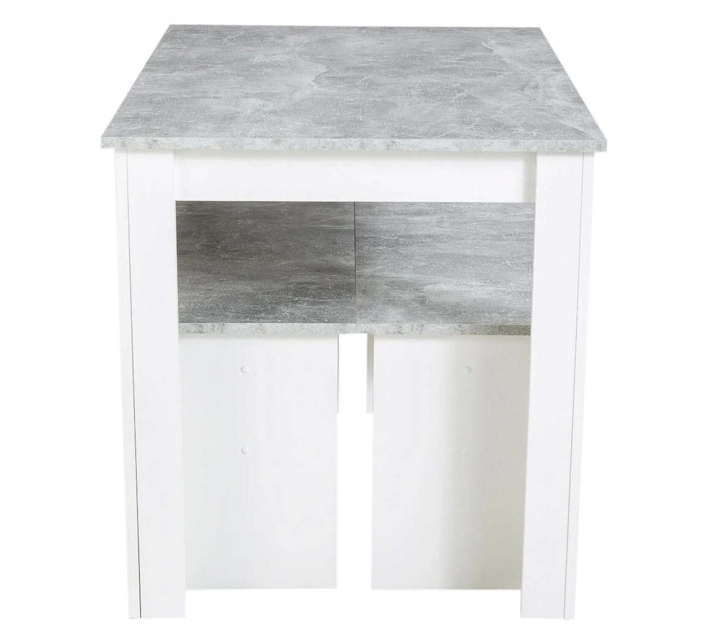 Conjunto de mesa de comedor y 2 bancos de diseño PASTA Blanco y imitación hormigón