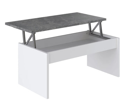 Table basse avec plateau relevable YANA Blanc et imitation béton