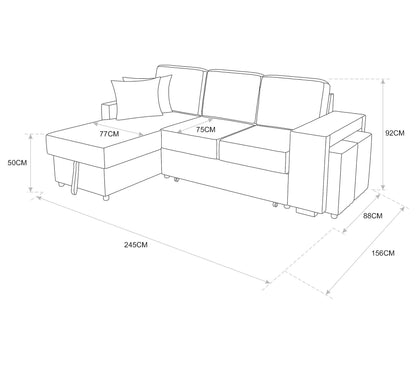 Canapé d'angle gauche convertible avec coffre EVERY tissu gris foncé et gris clair