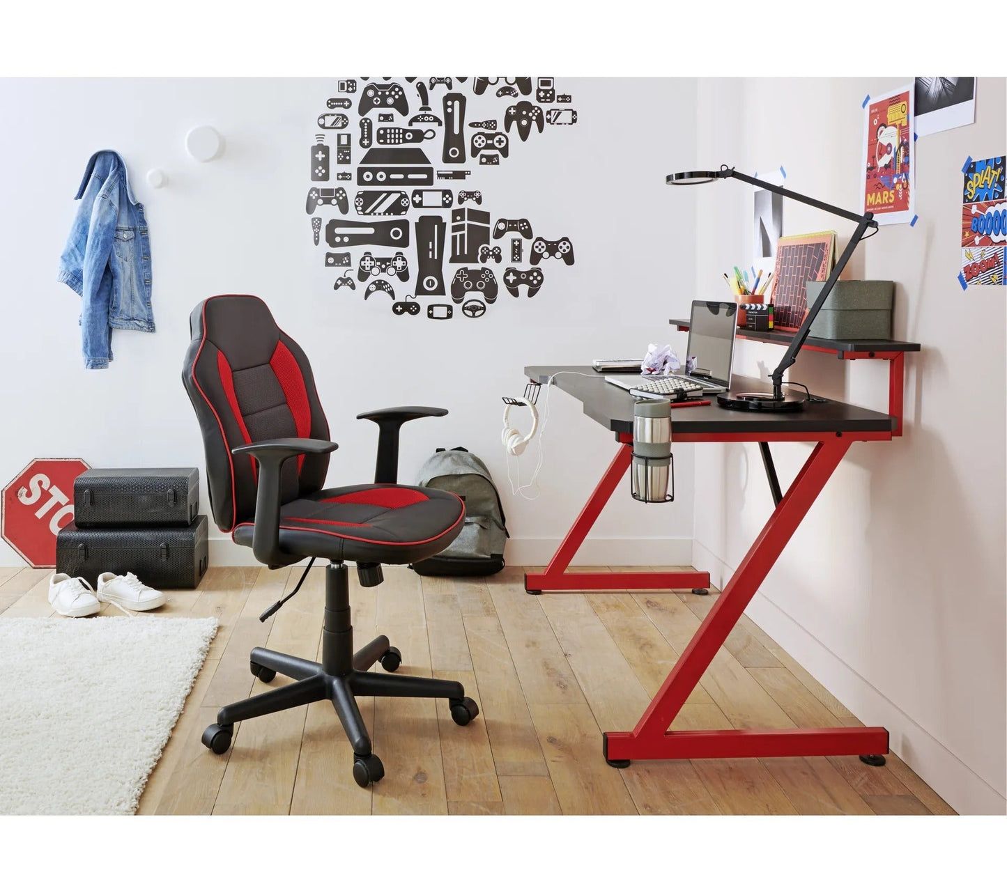 Fauteuil de bureau PUNCHY 2 Noir, rouge et gris