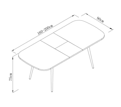 Table à manger extensible 160-200 x 90 cm COLUMBUS imitation chêne