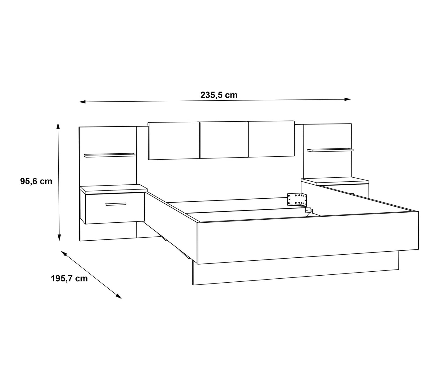 Bett 140x190 cm GINGER 2 hängende Nachttische Hellgrau und Mattweiß