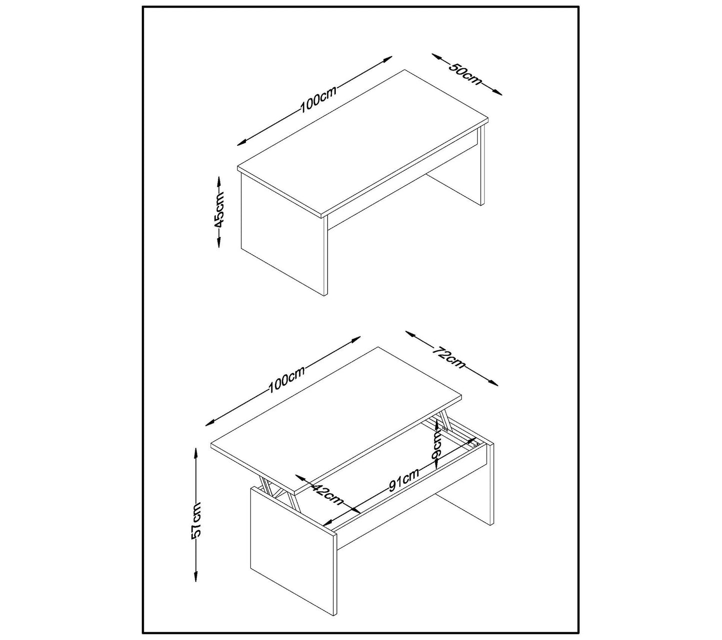 Mesa de centro con tapa elevable YANA Negro y símil roble