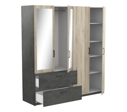 Kleiderschrank 4 Türen 2 Schubladen L.179 cm READY Nachbildung Kronberg-Eiche und Schiefer