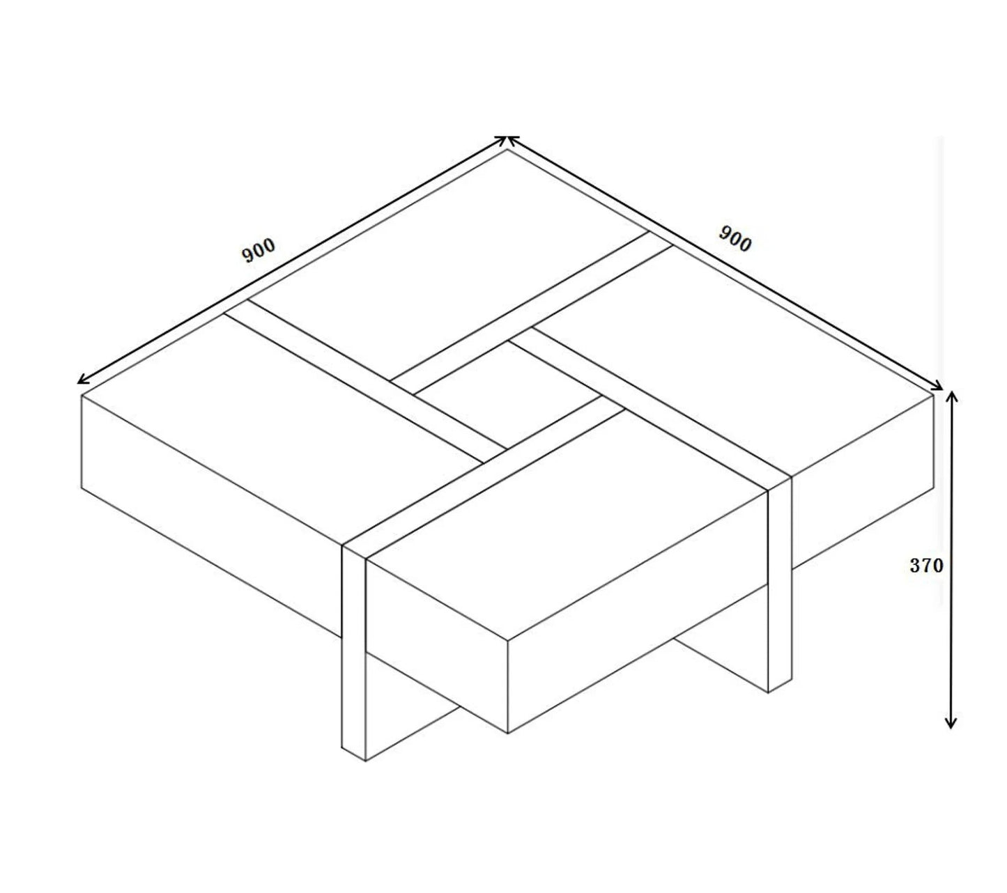 SQUARE Couchtisch, Eichenimitat und Schwarz