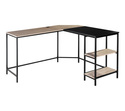 Bureau d'angle avec USB WORK imitation chêne et métal noir