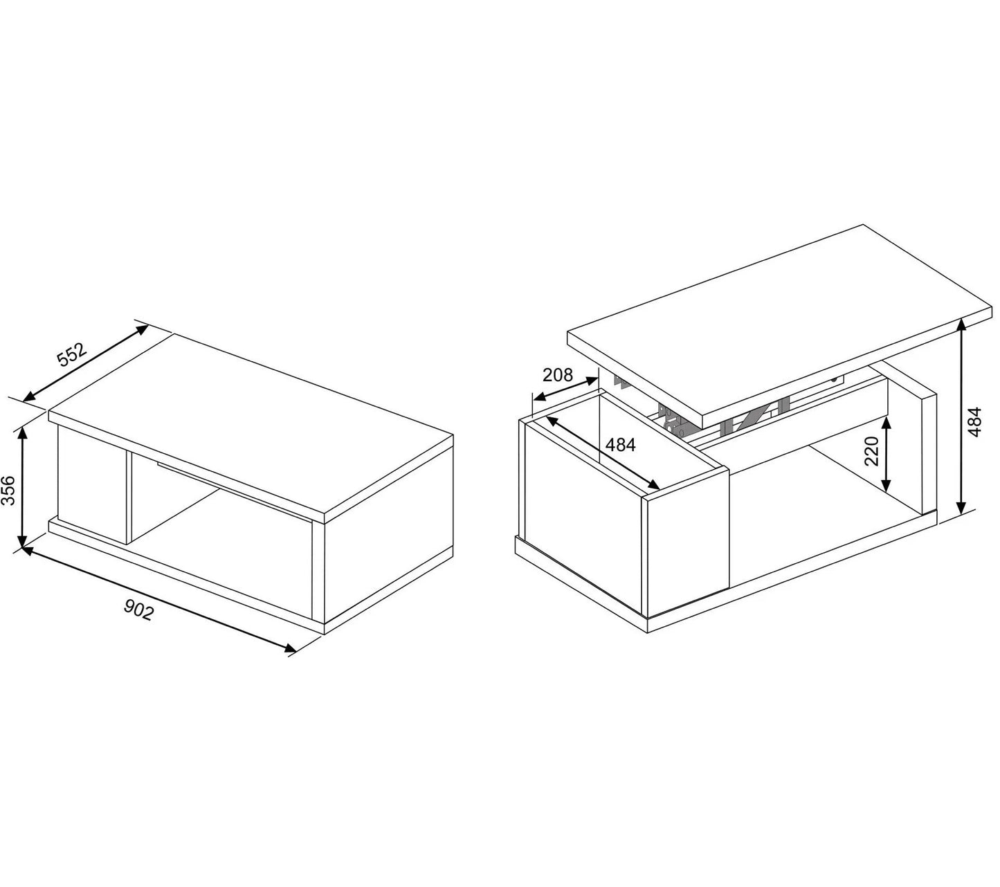 Table basse plateau relevable avec coffre DESPACITO Imitation béton et blanc