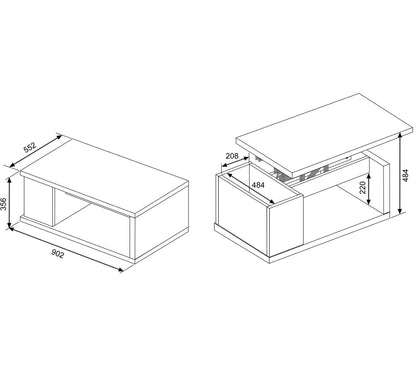 Table basse plateau relevable avec coffre DESPACITO Imitation béton et blanc