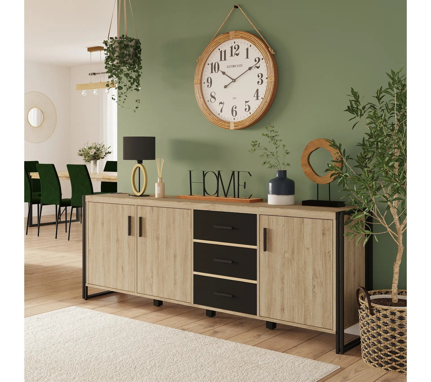 PARKER 3-türiges Sideboard aus Eiche und Schwarzimitat